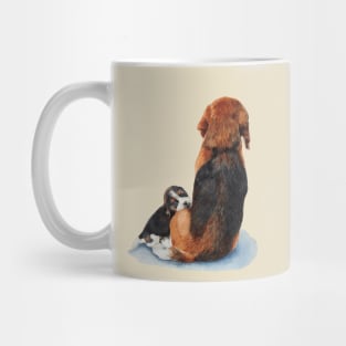 cute puppy beagle cuddling mum dog Mug